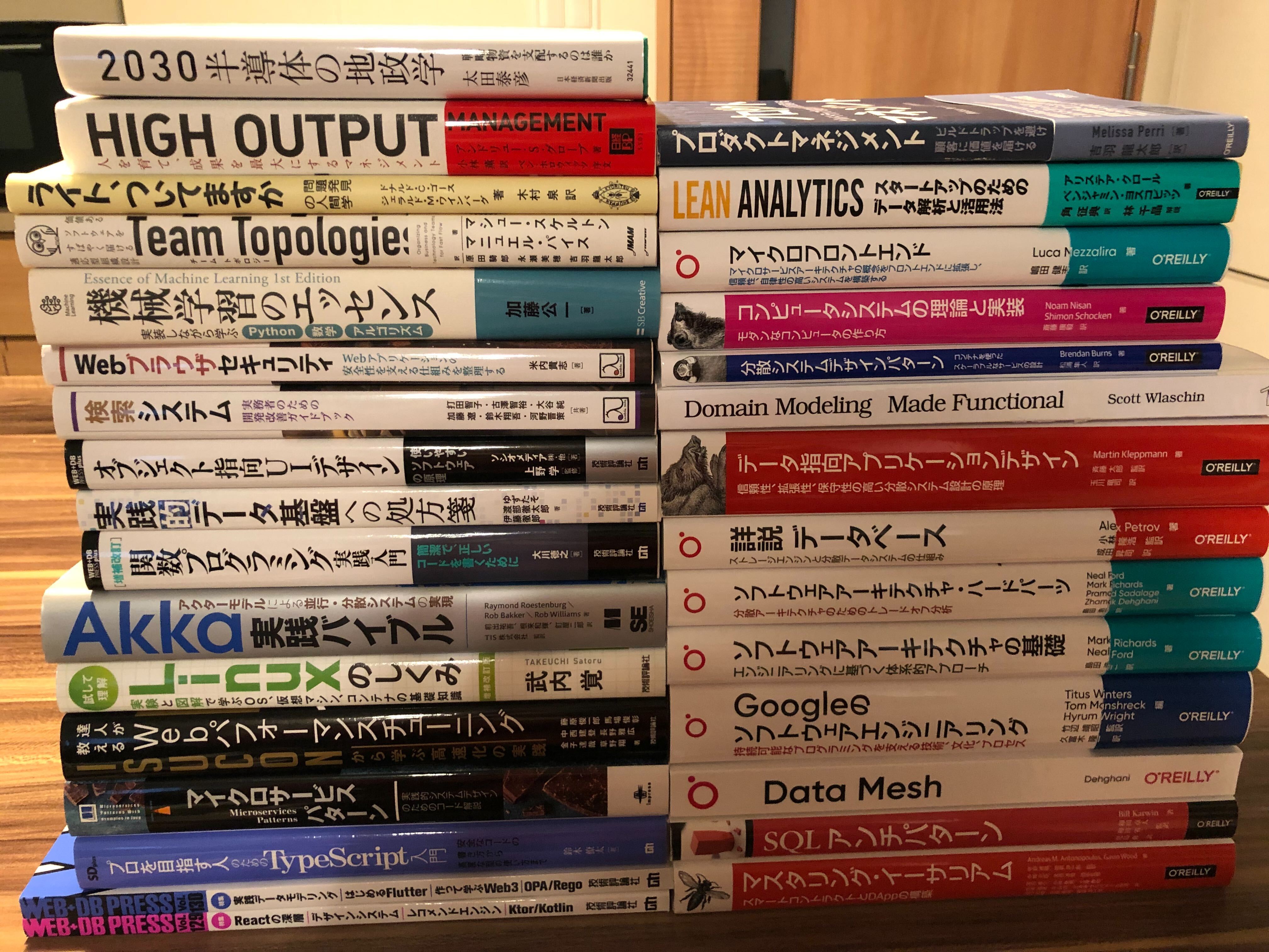 読んだ本を積み重ねた様子の写真